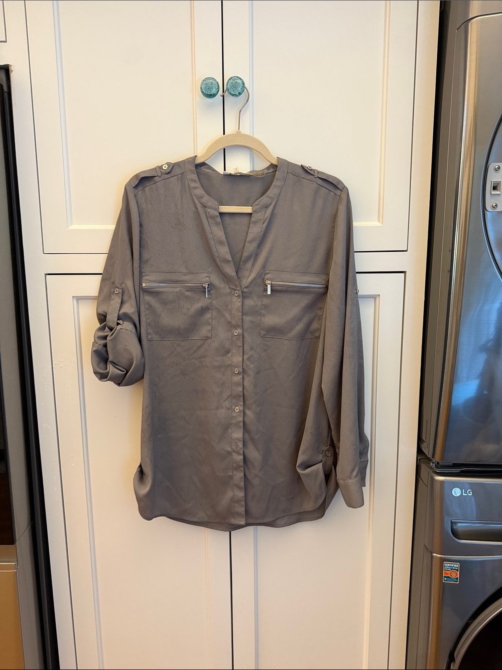 Calvin Klein Gray Button-Front Utility Shirt